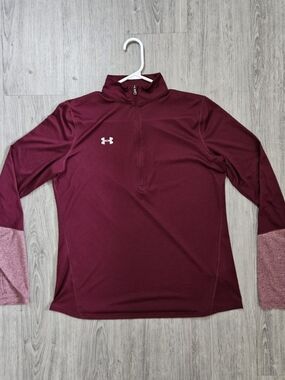 Under Armour Women's Large Maroon Half-Zip Pullover with Pink Heather Cuffs